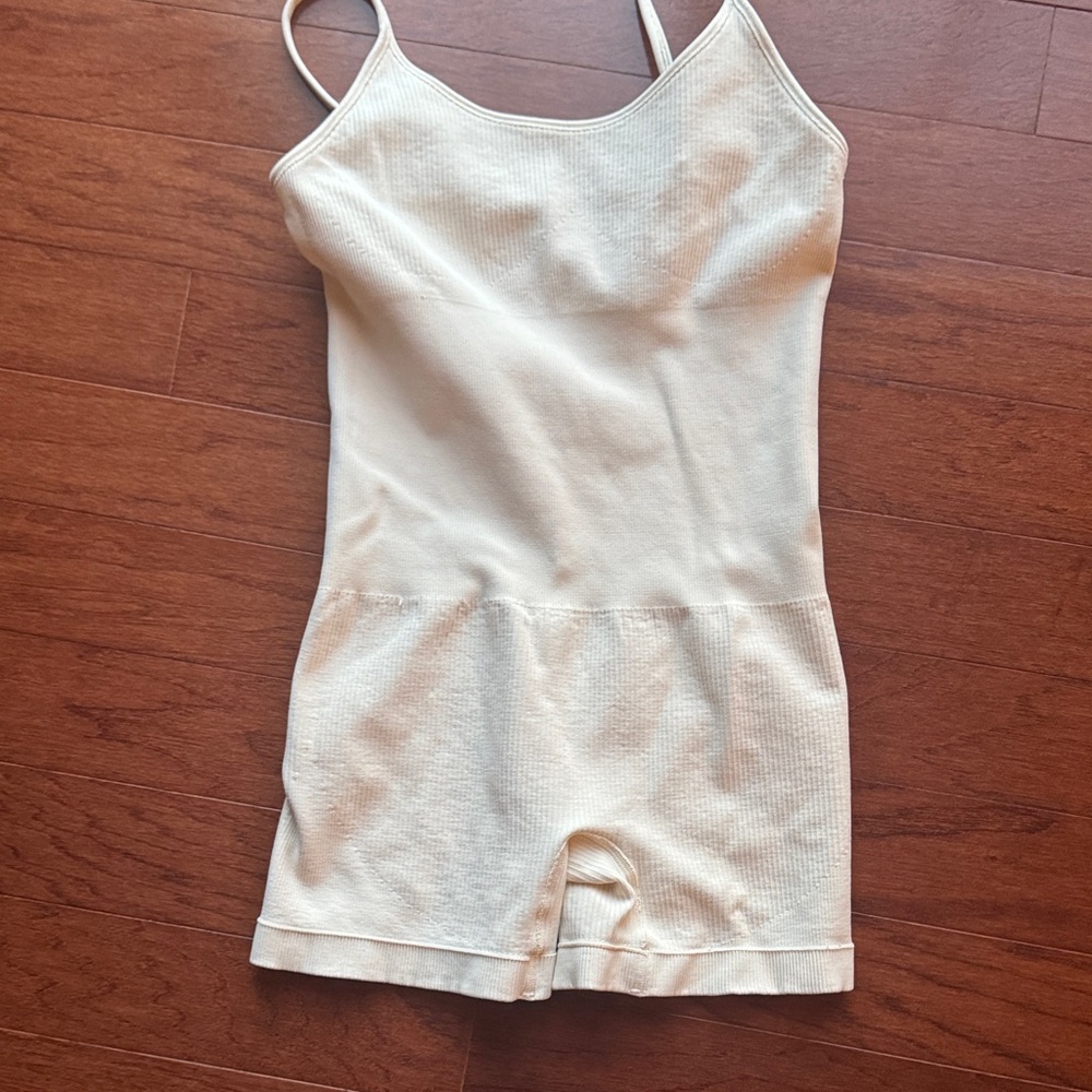 Seamless Cream Ribbed Slip Romper - Women's Intimates